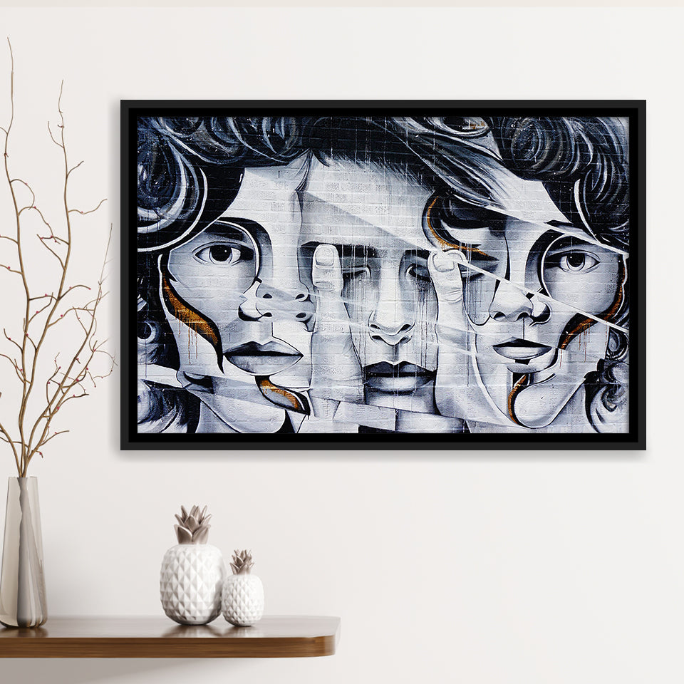 Graffiti Art Canvas 3 Face Graffiti Framed Canvas Prints Wall Art Home Decor - Painting Canvas, Black Frame, Framed Picture