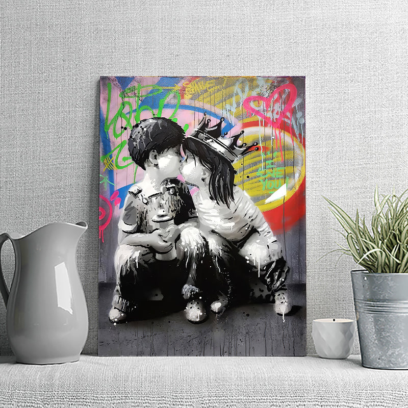 Graffiti Cute Love Painting Canvas Wall Art - Canvas Prints, Painting Canvas, Canvas Art, Prints for Sale