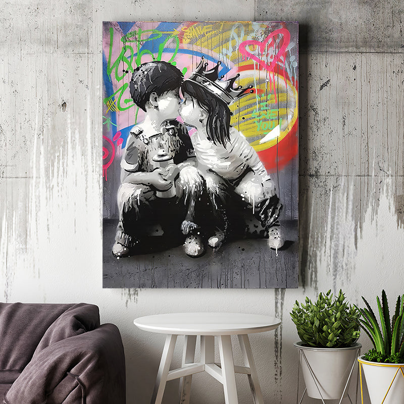 Graffiti Cute Love Painting Canvas Wall Art - Canvas Prints, Painting Canvas, Canvas Art, Prints for Sale