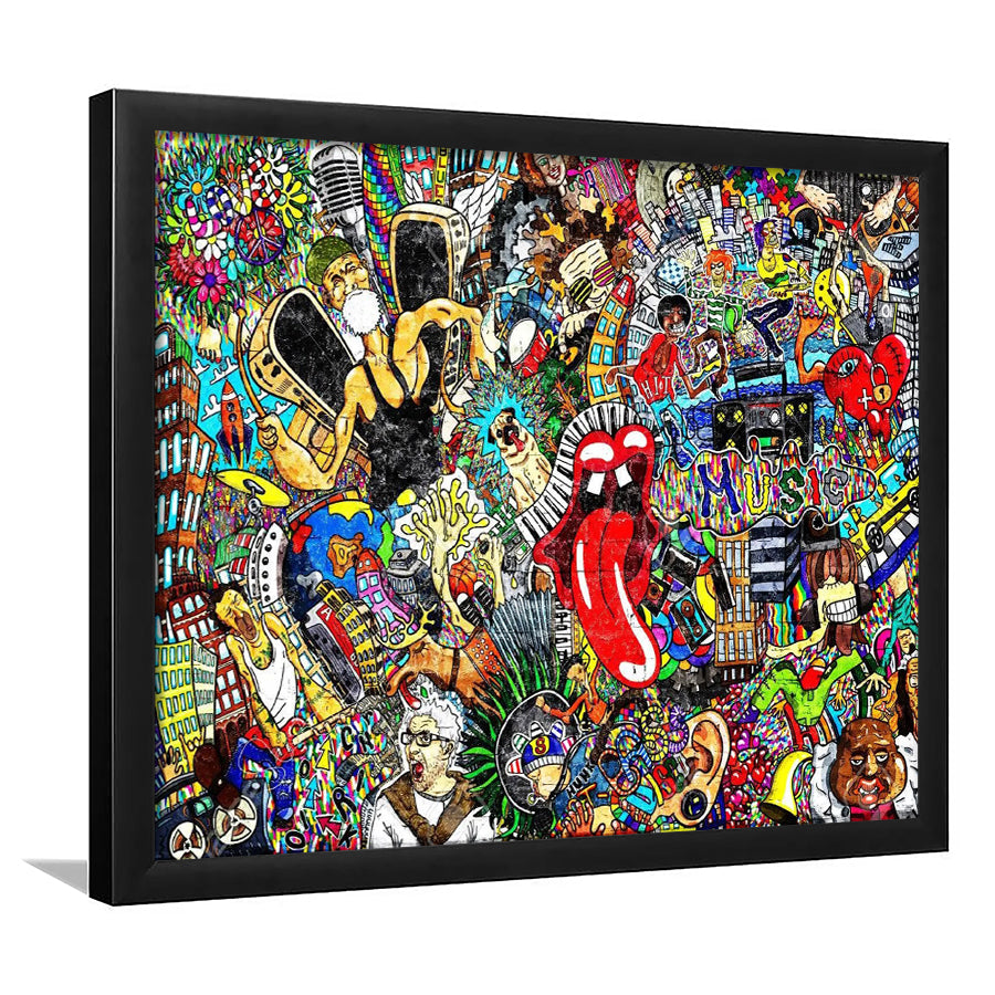 Graffiti Music Collage Music Collage Framed Art Prints Wall Decor - Painting Prints, Framed Picture