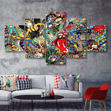 Graffiti Music Collage Music Collage 5 Piece Canvas Prints Wall Art - Painting Prints, Wall Decor,Multi Panel