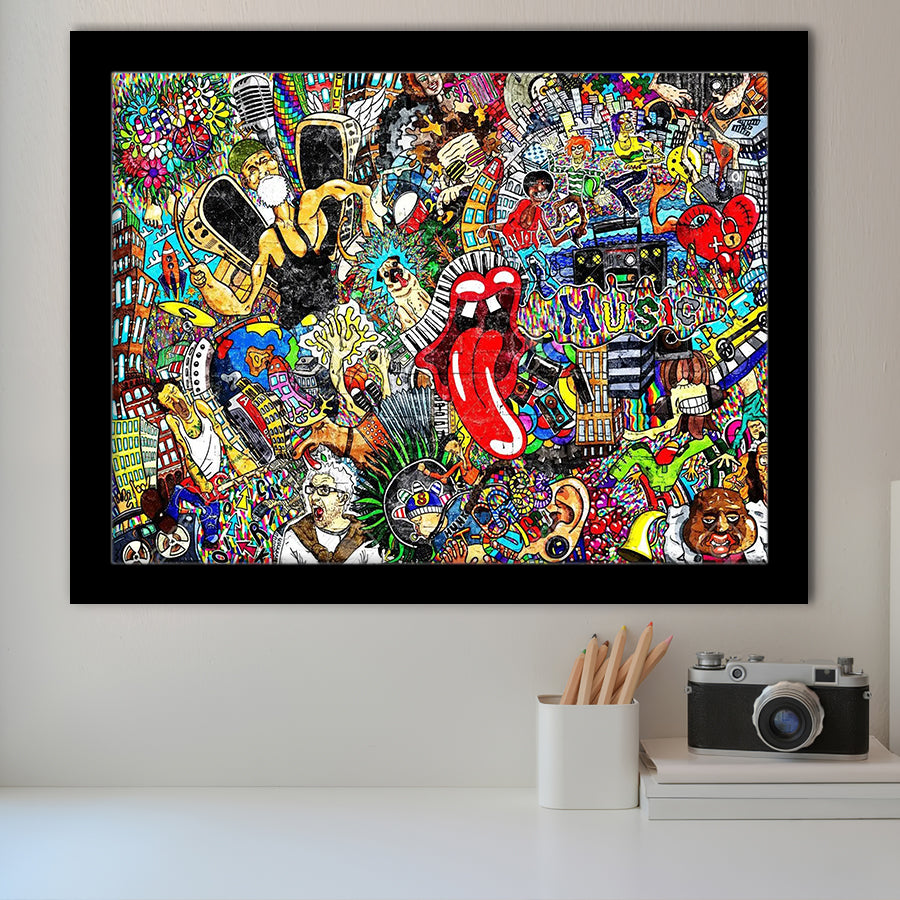 Graffiti Music Collage Music Collage Framed Art Prints Wall Decor - Painting Prints, Framed Picture