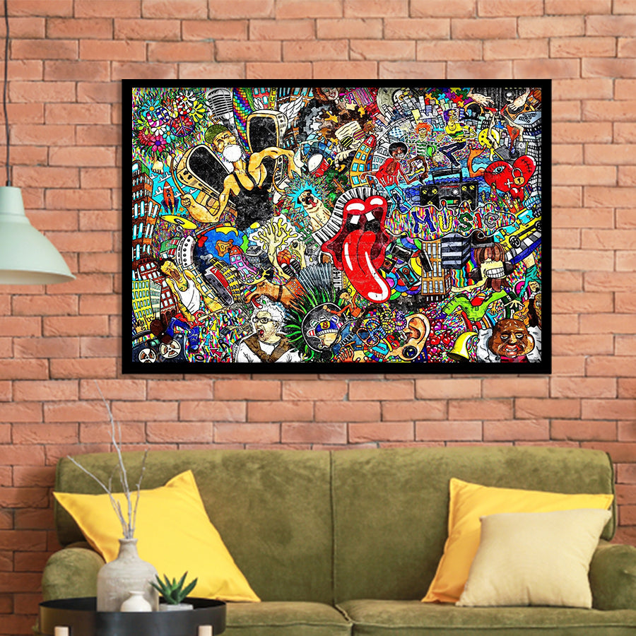 Graffiti Music Collage Music Collage Framed Art Prints Wall Decor - Painting Prints, Framed Picture