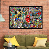 Graffiti Music Collage Music Collage Framed Art Prints Wall Decor - Painting Prints, Framed Picture