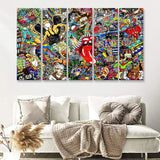 Graffiti Music Collage Music Collage 5 Piece Canvas Prints Wall Art - Painting Prints, Wall Decor,Multi Panels