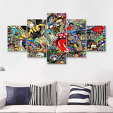 Graffiti Music Collage Music Collage 5 Piece Canvas Prints Wall Art - Painting Prints, Wall Decor,Multi Panel
