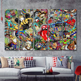 Graffiti Music Collage Music Collage 5 Piece Canvas Prints Wall Art - Painting Prints, Wall Decor,Multi Panels