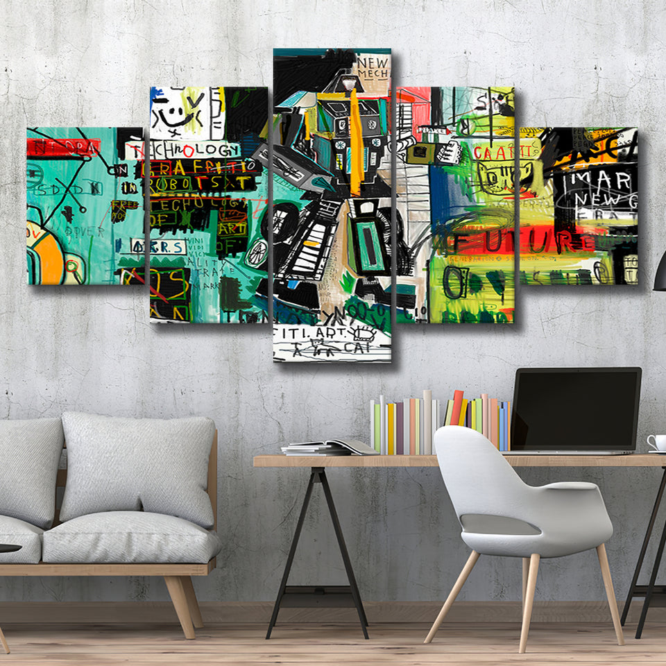 Graffiti Street Art 5 Piece Canvas Prints Wall Art Decor, Multi Panels, Mixed Canvas
