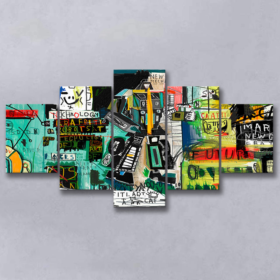 Graffiti Street Art 5 Piece Canvas Prints Wall Art Decor, Multi Panels, Mixed Canvas