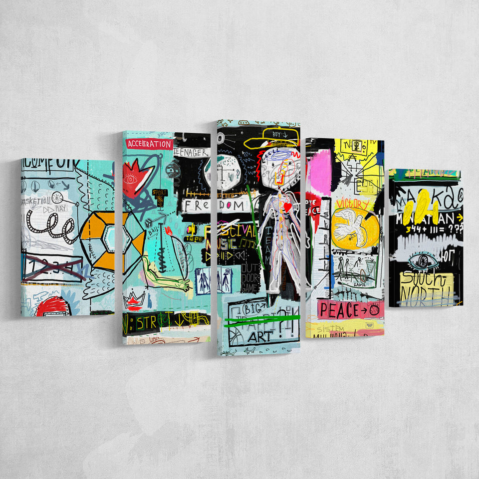 Graffiti Art Print Abstract 5 Piece Canvas Prints Wall Art Decor, Multi Panels, Mixed Canvas
