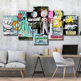 Graffiti Art Print Abstract 5 Piece Canvas Prints Wall Art Decor, Multi Panels, Mixed Canvas