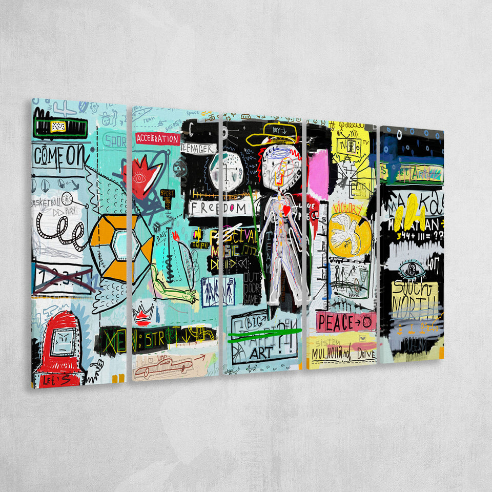 Graffiti Art Print Abstract 5 Piece B Canvas Prints Wall Art, Multi Panels,Large Canvas