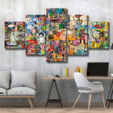 Graffiti Canvas Modern Graffiti Art 5 Piece Canvas Prints Wall Art Decor, Multi Panels, Mixed Canvas
