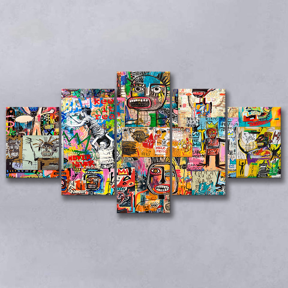 Graffiti Canvas Modern Graffiti Art 5 Piece Canvas Prints Wall Art Decor, Multi Panels, Mixed Canvas