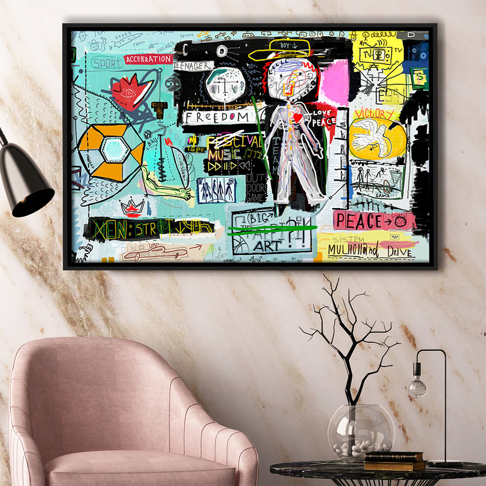 Graffiti Abstract Art Framed Canvas Prints Wall Art Home Decor - Painting Canvas, Black Frame, Framed Picture