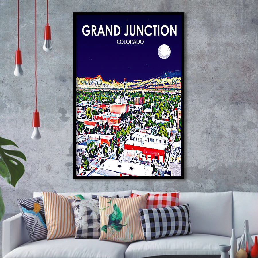 Grand Junction Colorado Art Night Landscape, City Art Print, Framed Art Print Wall Art Home Decor, Framed Picture