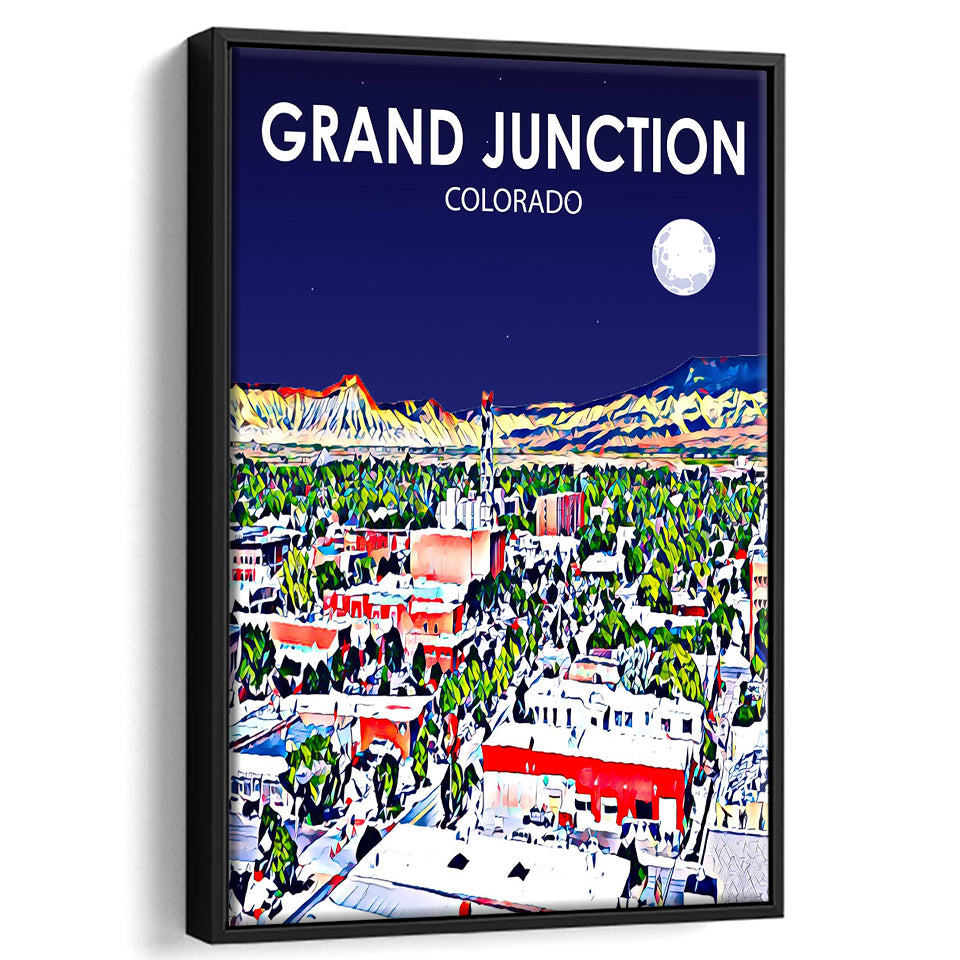 Grand Junction Colorado Art Night Landscape, Large Canvas, Framed Canvas Print Wall Art Home Decor, Floating Frame