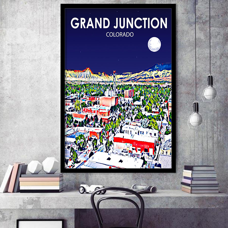 Grand Junction Colorado Art Night Landscape, City Art Print, Framed Art Print Wall Art Home Decor, Framed Picture