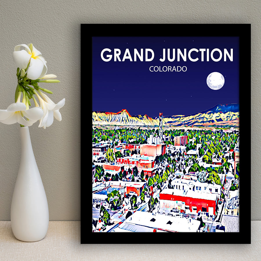 Grand Junction Colorado Art Night Landscape, City Art Print, Framed Art Print Wall Art Home Decor, Framed Picture