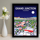 Grand Junction Colorado Art Night Landscape, City Art Print, Framed Art Print Wall Art Home Decor, Framed Picture