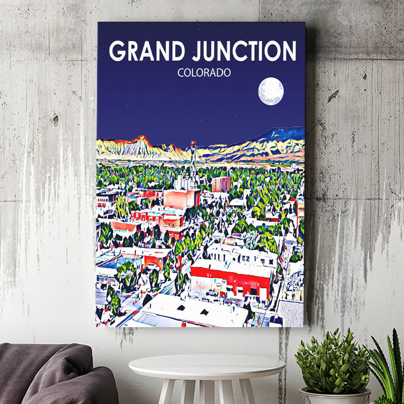 Grand Junction Colorado Art Night Landscape ,City Art Print, Large Canvas, Canvas Print Wall Art Home Decor