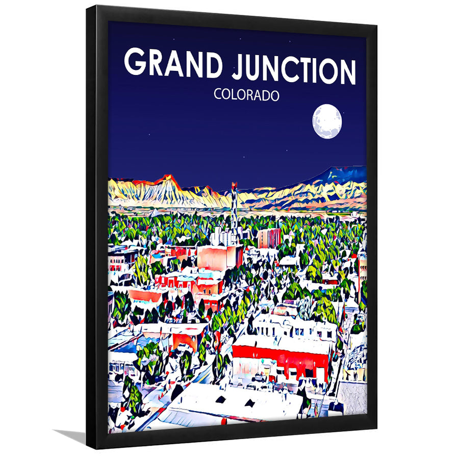 Grand Junction Colorado Art Night Landscape, City Art Print, Framed Art Print Wall Art Home Decor, Framed Picture