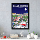 Grand Junction Colorado Art Night Landscape, Large Canvas, Framed Canvas Print Wall Art Home Decor, Floating Frame
