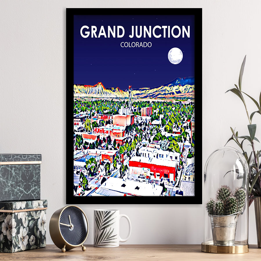 Grand Junction Colorado Art Night Landscape, City Art Print, Framed Art Print Wall Art Home Decor, Framed Picture