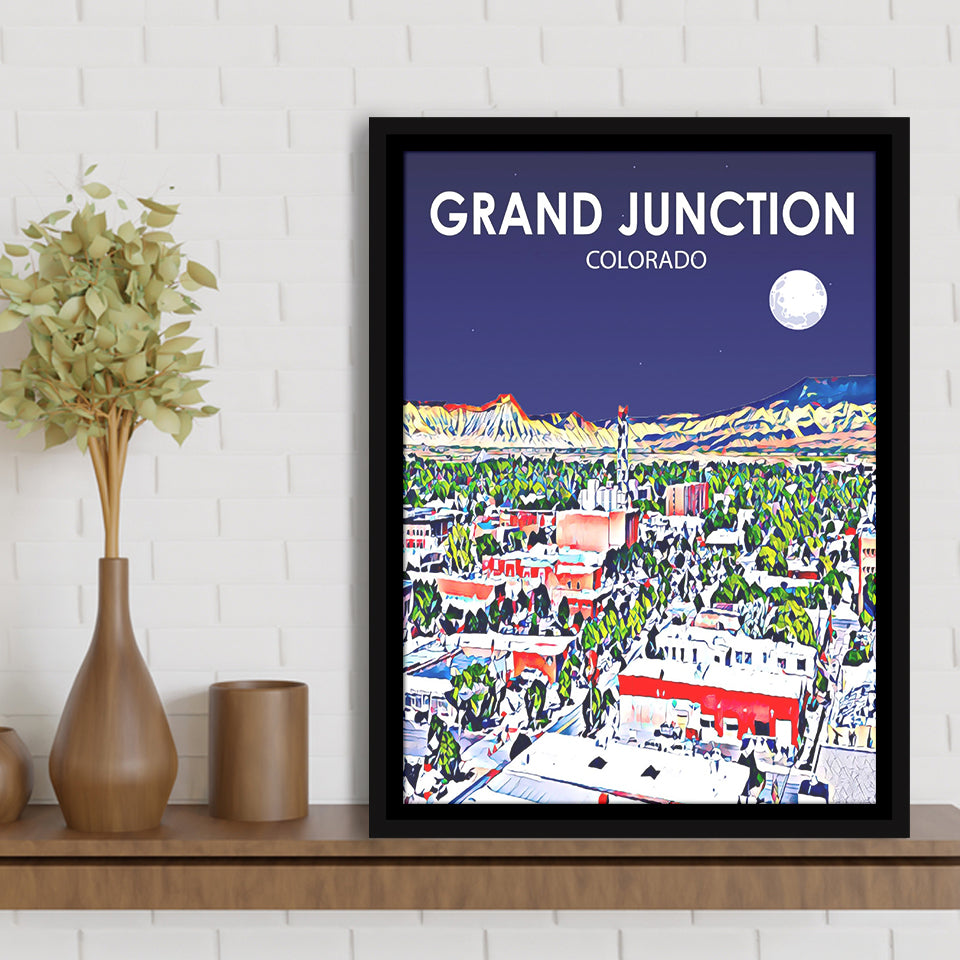 Grand Junction Colorado Art Night Landscape, Large Canvas, Framed Canvas Print Wall Art Home Decor, Floating Frame