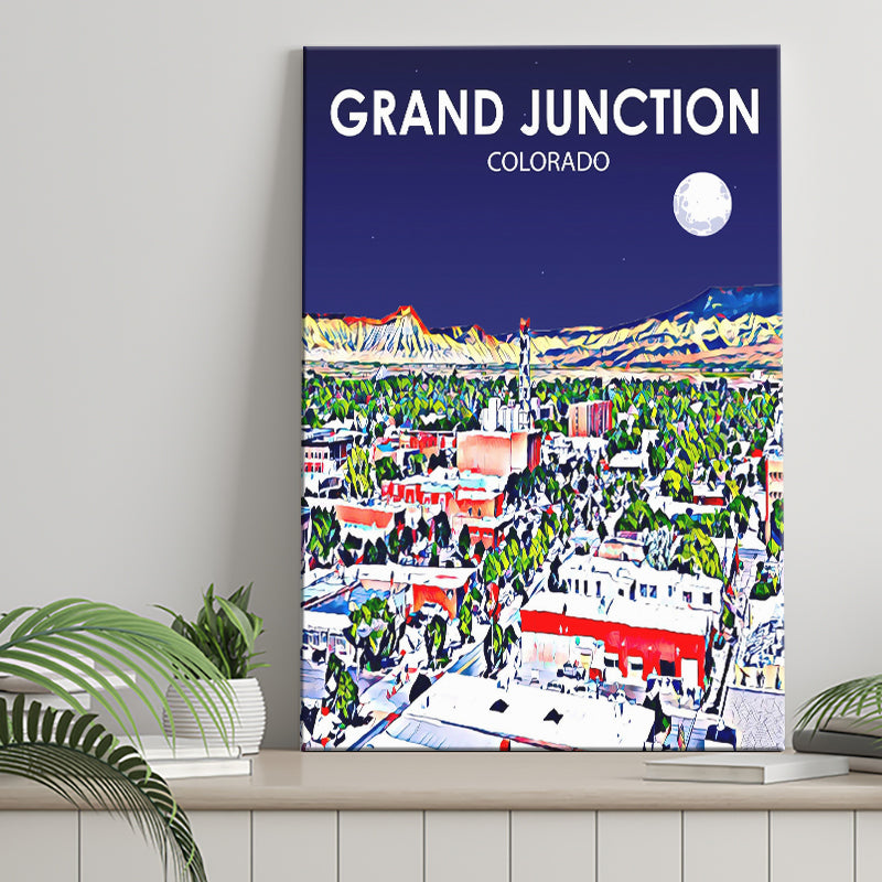 Grand Junction Colorado Art Night Landscape ,City Art Print, Large Canvas, Canvas Print Wall Art Home Decor