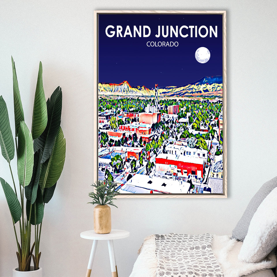 Grand Junction Colorado Art Night Landscape, Large Canvas, Framed Canvas Print Wall Art Home Decor, Floating Frame