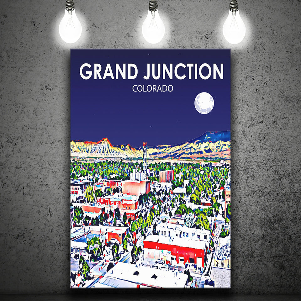 Grand Junction Colorado Art Night Landscape ,City Art Print, Large Canvas, Canvas Print Wall Art Home Decor