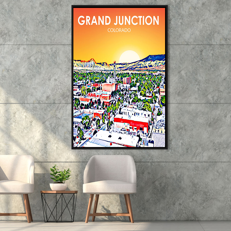 Grand Junction Colorado Art Sunset Landscape, Large Canvas, Framed Canvas Print Wall Art Home Decor, Floating Frame