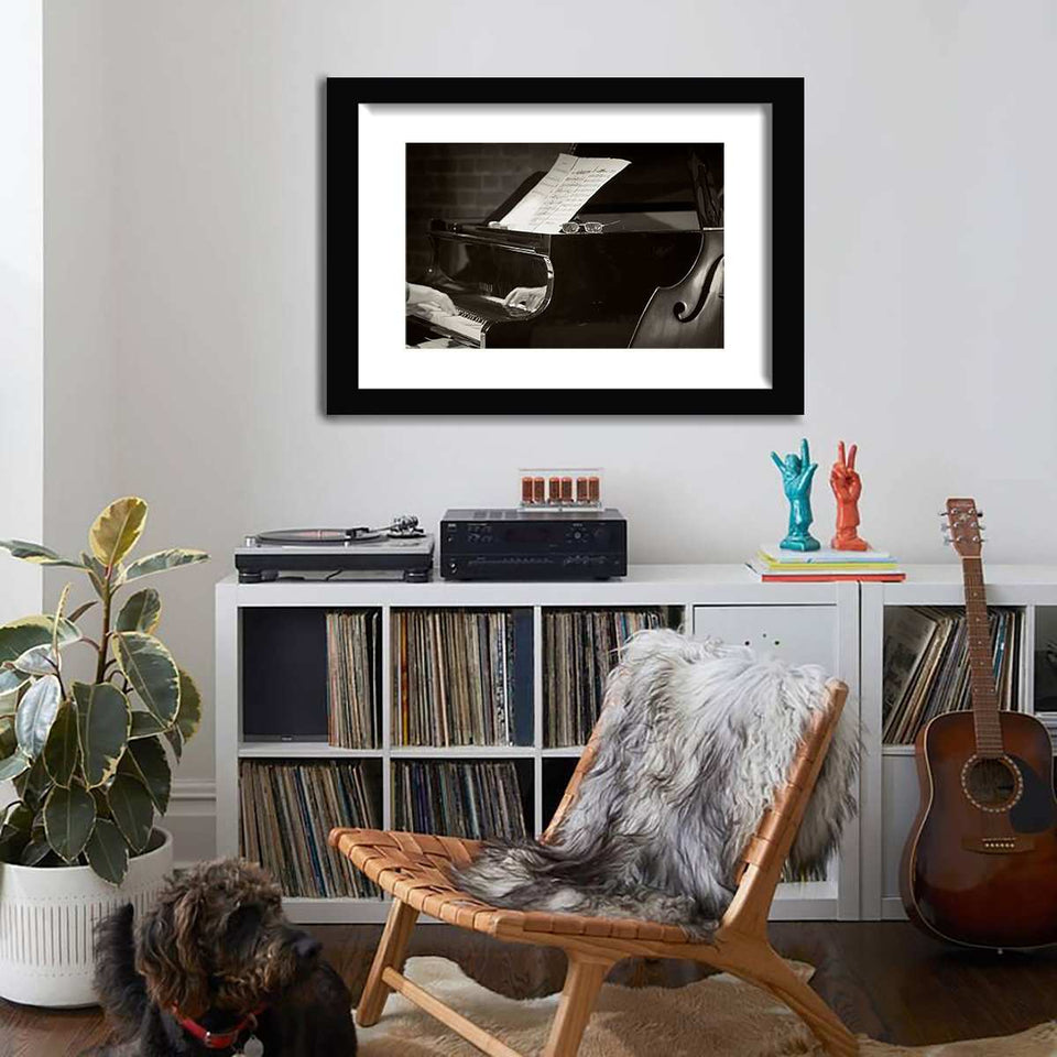 Grand Piano and Music Notes-Music art, Art print, Frame art, Plexiglass cover