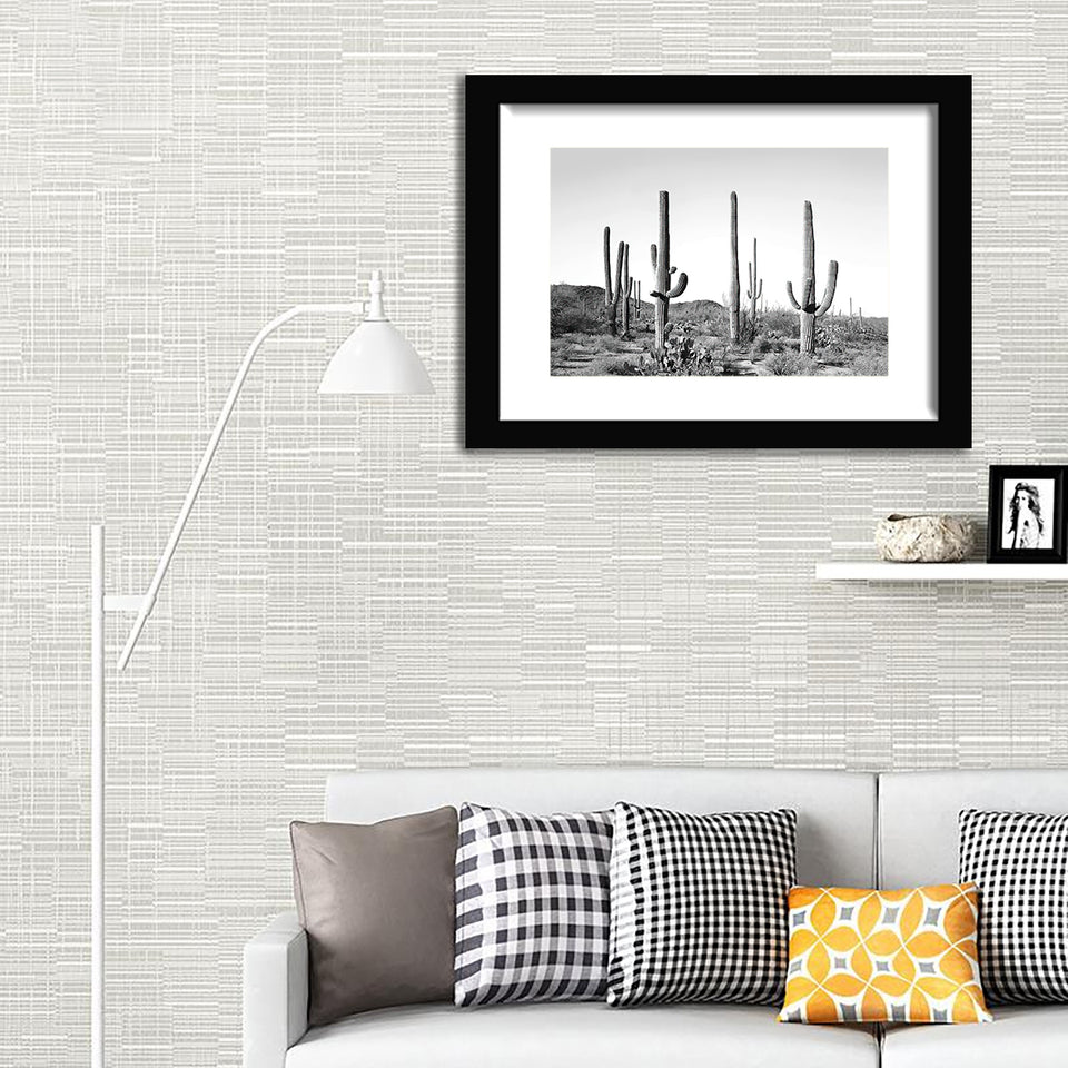 Gray Cactus Land-Black and white art, Art print,Plexiglass Cover