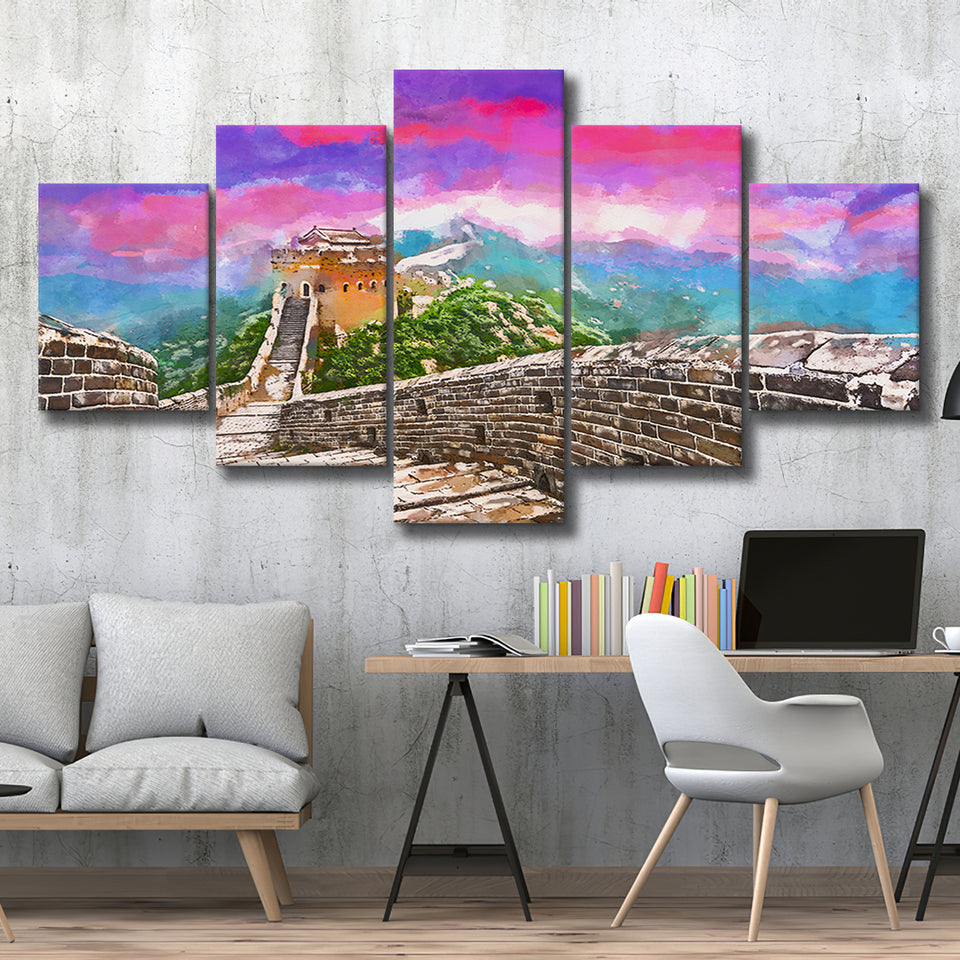 Great Wall China Jinshanling Section 5 Pieces Mixed Canvas Prints Wall Art Home Decor