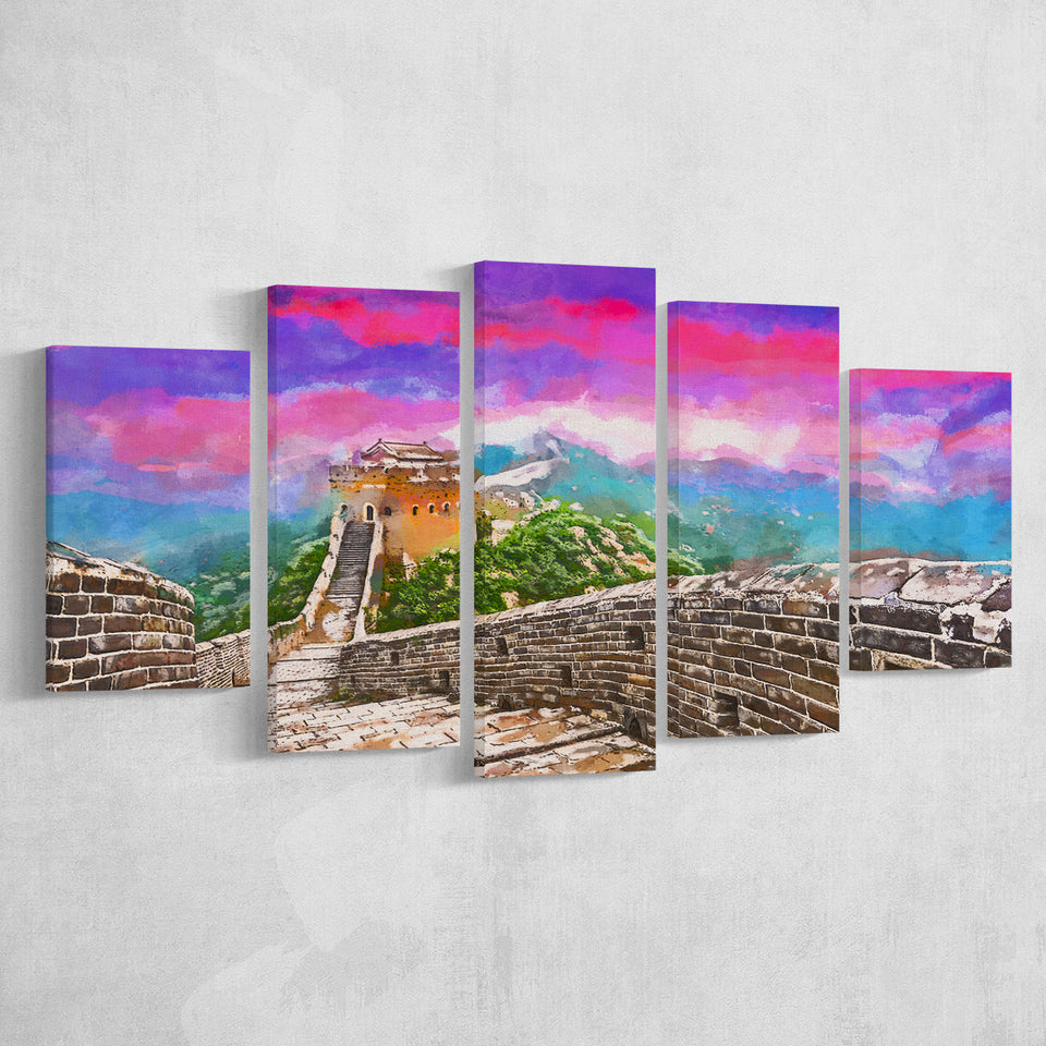 Great Wall China Jinshanling Section 5 Pieces Mixed Canvas Prints Wall Art Home Decor