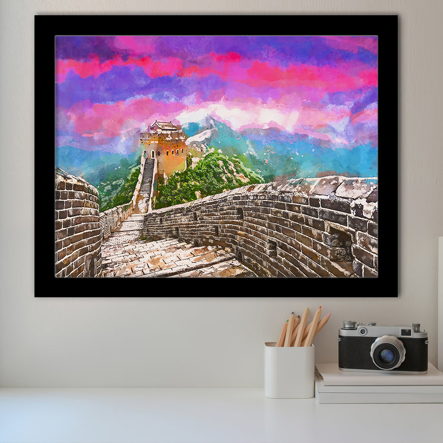 Great Wall China Jinshanling Section City Art Watercolor Framed Art Prints Wall Art Decor,Framed Picture