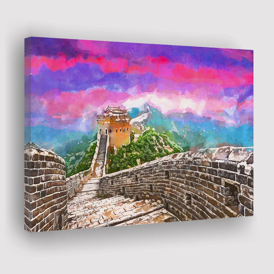 Great Wall China Jinshanling Section City Art Watercolor Canvas Prints Wall Art Home Decor, Large Canvas