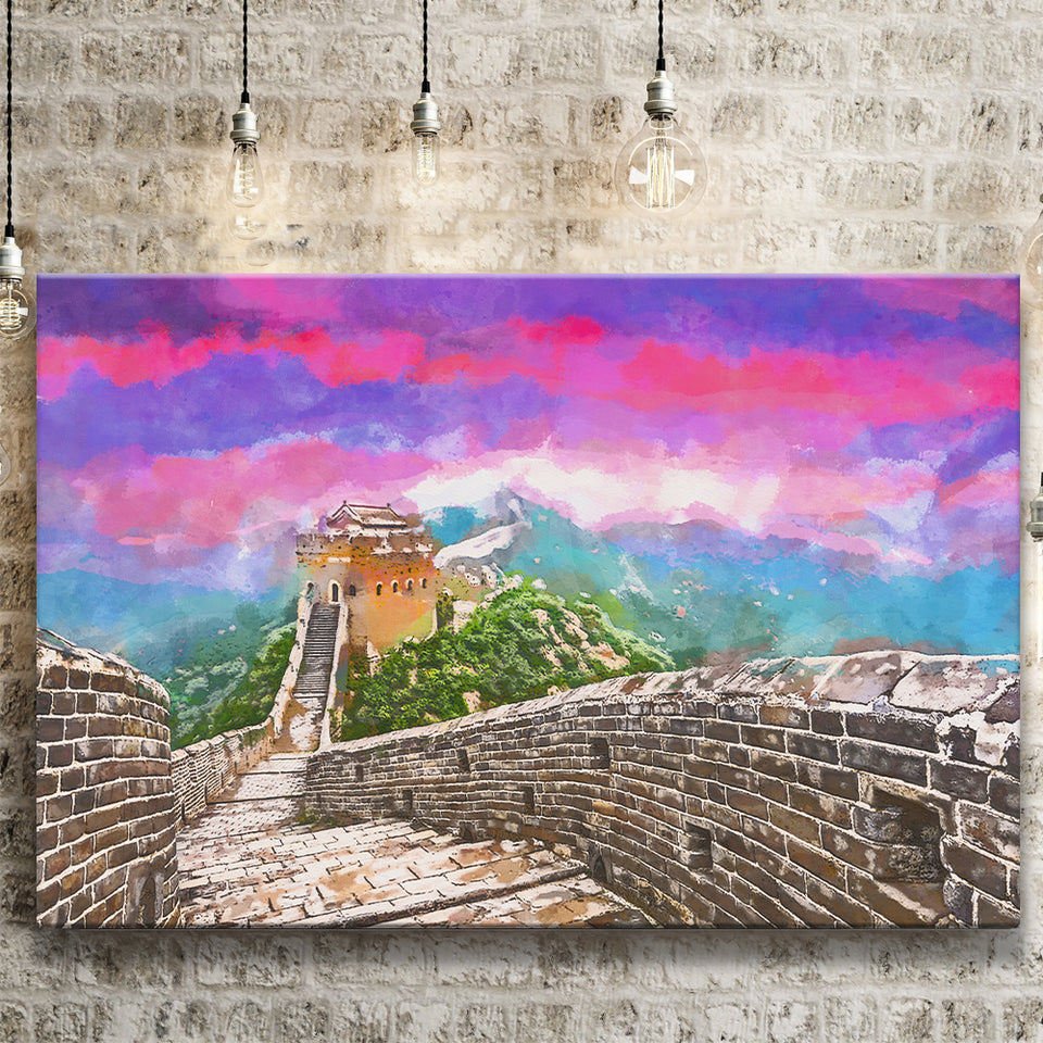 Great Wall China Jinshanling Section City Art Watercolor Canvas Prints Wall Art Home Decor, Large Canvas