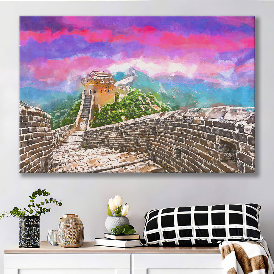 Great Wall China Jinshanling Section City Art Watercolor Canvas Prints Wall Art Home Decor, Large Canvas