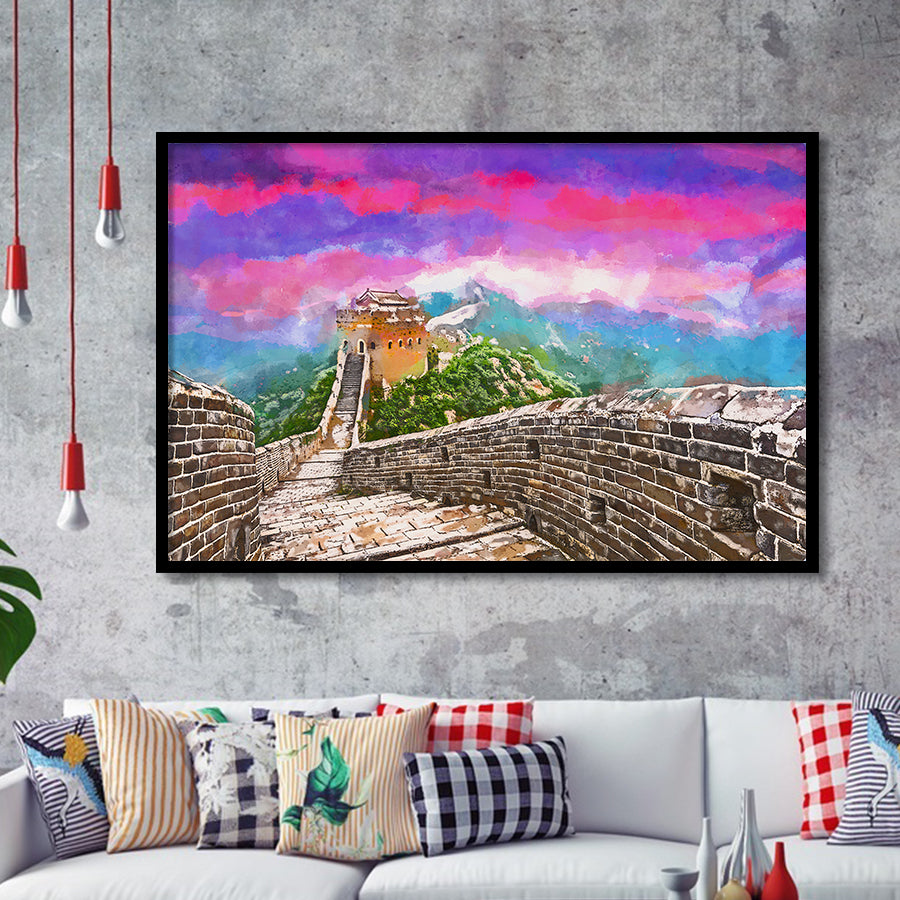 Great Wall China Jinshanling Section City Art Watercolor Framed Art Prints Wall Art Decor,Framed Picture