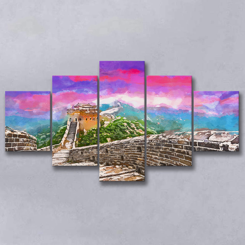 Great Wall China Jinshanling Section 5 Pieces Mixed Canvas Prints Wall Art Home Decor