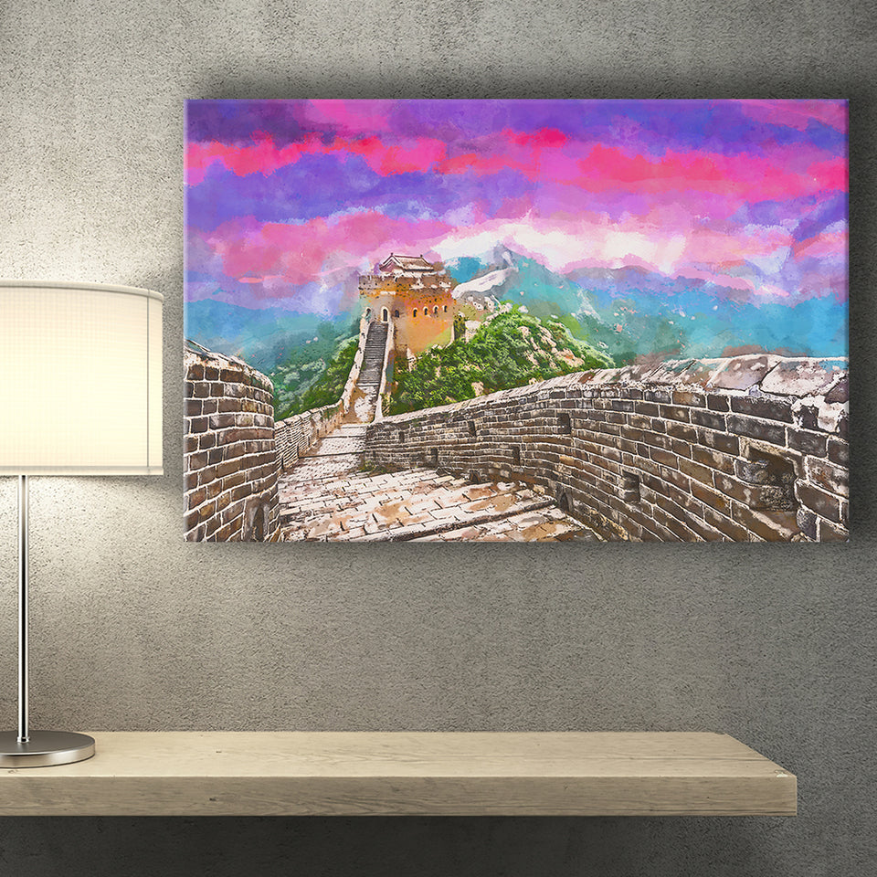 Great Wall China Jinshanling Section City Art Watercolor Canvas Prints Wall Art Home Decor, Large Canvas