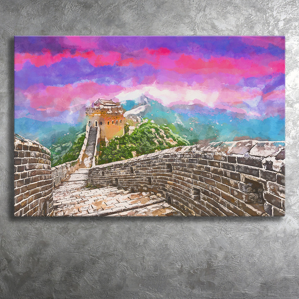 Great Wall China Jinshanling Section City Art Watercolor Canvas Prints Wall Art Home Decor, Large Canvas