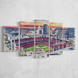 Great American Ball Park Cincinnati Watercolor, 5 Pieces, Multi Panel Canvas Prints Wall Art Decor