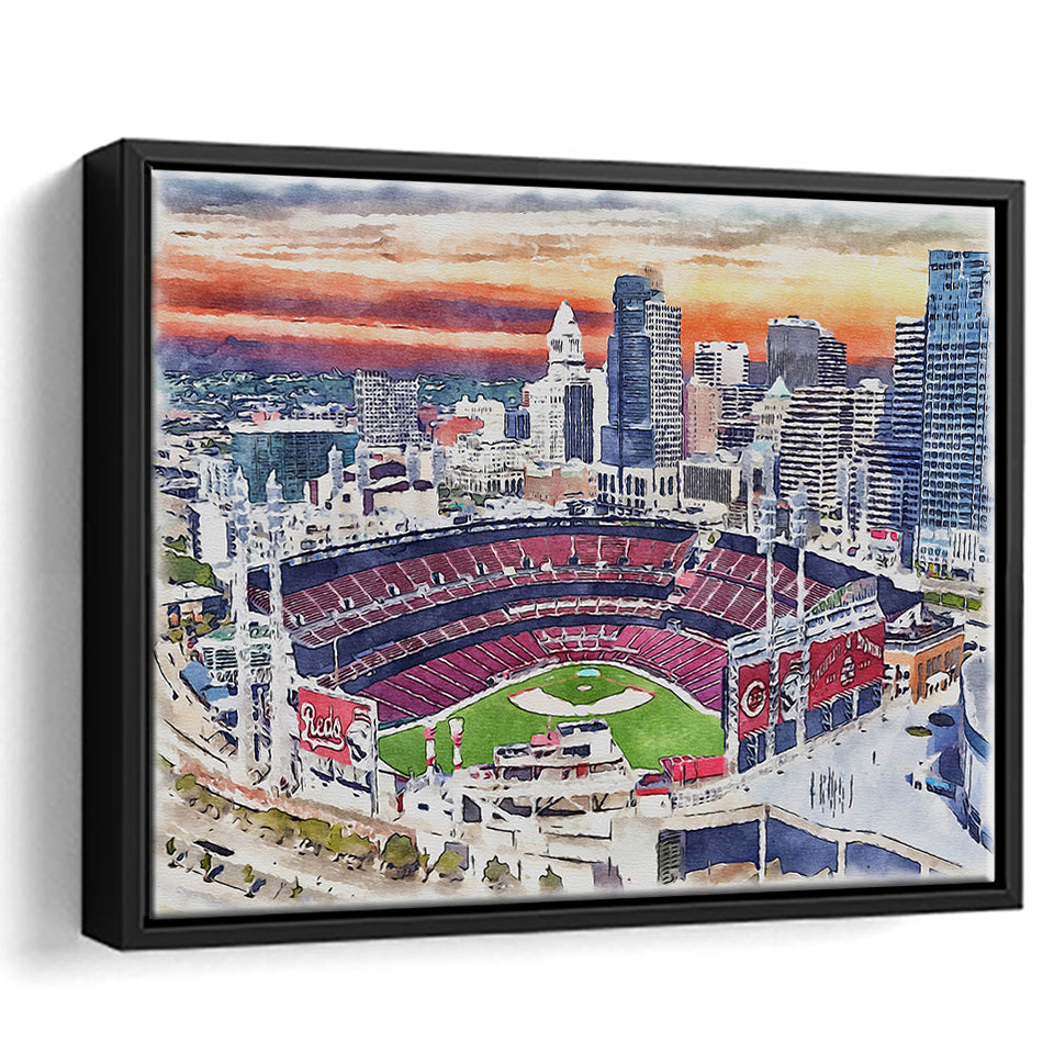 Great American Ball Park Cincinnati Watercolor, Sport Art Prints Fan Gift, Framed Canvas Prints Wall Art Decor
