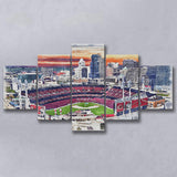 Great American Ball Park Cincinnati Watercolor, 5 Pieces, Multi Panel Canvas Prints Wall Art Decor