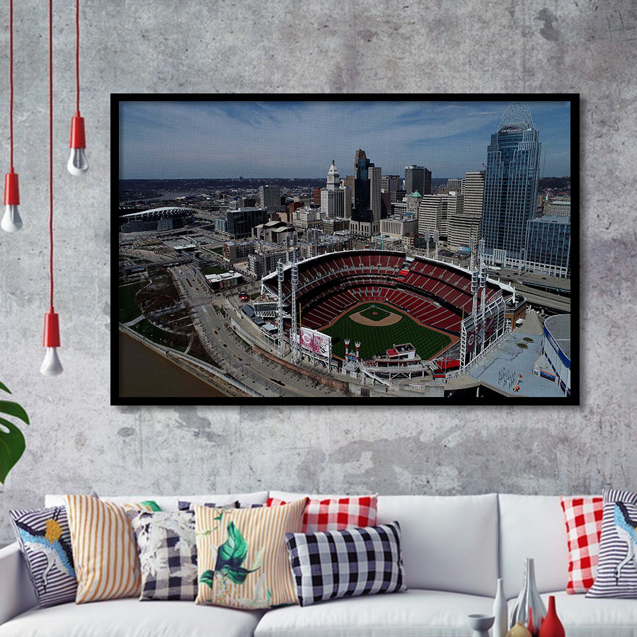Great American Ball Park, Stadium Canvas, Sport Art, Gift for him, Framed Art Prints Wall Art Decor, Framed Picture