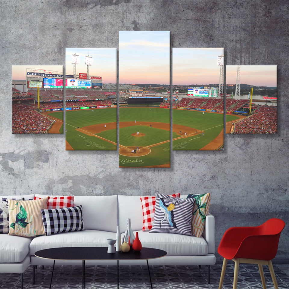 Great American Ball Park In Ohio 5 Pieces Canvas Prints Wall Art - Painting Canvas, Multi Panel, Wall Decor, Canvas Art